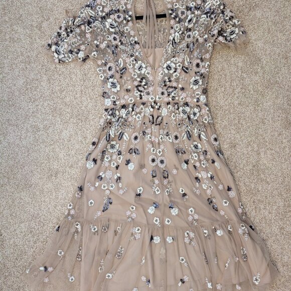 NEEDLE & THREAD Embellished Tulle Midi Dress Blush/Champagne US 4 UK 8 - Picture 9 of 10